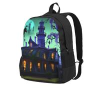 NImongt Black Haunted Mansion Print Adult Backpack Water-Resistant Large Capacity For Hiking Camping Commuting Picnics