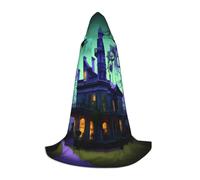 NImongt Black Haunted Mansion Print Teens Kids And Adults Hooded Cloak Wizard Gothic Robe Carnival Halloween Cosplay