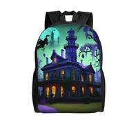 NImongt Black Haunted Mansion Print Unisex Double Shoulder Backpack Lightweight Travel Rucksack Business Weekend Work