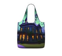 NImongt Black Haunted Mansion Print Women Men Foldable Reusable Shopping Lightweight Tote Bag Weekend Travel Gym Beach