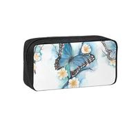 NImongt Blue Butterfly On Blossom Flower Print Unisex Pen Case Large-Capacity Stationery Accessory Office Travel Organizer Pouch
