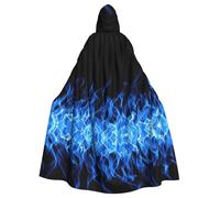 NImongt Blue Flame Print Hooded Cloak Carnival Cosplay Cape Robe Festivals Outdoor Celebrations Themed Party