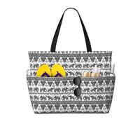 NImongt Bohemian Elephant Pattern Print Beach Travel Bag Foldable Tote For Vacation Outdoor Picnic Camping Daily Commute