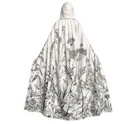 NImongt Floral Herbs Botanical Engraving Print Hooded Cloak Unisex 190cm Carnival Themed Outdoor Celebration Costume Cosplay Party