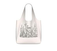 NImongt Floral Herbs Botanical Engraving Print Women Men Foldable Reusable Shopping Lightweight Tote Bag Weekend Travel Gym Beach