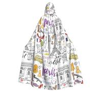 NImongt French Paris Tour Eiffel Tower Print Hooded Cloak Carnival Cosplay Cape Robe Festivals Outdoor Celebrations Themed Party