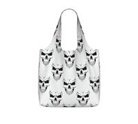 NImongt Halloween Themed Monochrome Skeleton Head Print Women Men Foldable Reusable Shopping Lightweight Tote Bag Weekend Travel Gym Beach