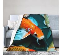 NImongt Hd Koi Fish Print Breathable Flannel Blanket Lightweight Skin Friendly Conditioning Blanket For Bed