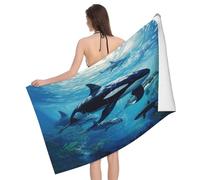 NImongt Killer Whales Swim Along Print Colorful Bath Towel 52 x 32 in Sandproof Quick Dry Lightweight Towel for Adults