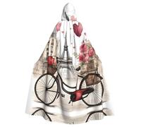 NImongt Love Paris Tower Coffee Wine Perfume Bicycle Heart Print Hooded Cloak Carnival Cosplay Cape Robe Festivals Outdoor Celebrations Themed Party