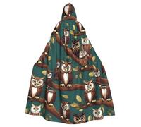 NImongt Many Owls On Tree Branches Print Unisex Hooded Cloak Costume Robe For Cosplay Carnival Witch Theme Party Supplies