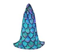 NImongt Mermaid Teal Fish Scale Print Teens Kids And Adults Hooded Cloak Wizard Gothic Robe Carnival Halloween Cosplay