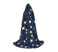 NImongt Navy Blue Sky And Stars Print Teens Kids And Adults Hooded Cloak Wizard Gothic Robe Carnival Halloween Cosplay