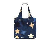 NImongt Navy Blue Sky And Stars Print Women Men Foldable Reusable Shopping Lightweight Tote Bag Weekend Travel Gym Beach