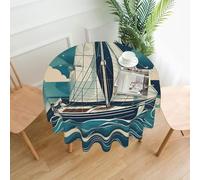 NImongt Ocean Sailboat Print Waterproof Round Tablecloth Outdoor Wedding Tablecloths Camping Party Table Cloth