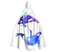 NImongt Orca Killer Whale Print Hooded Cloak Carnival Cosplay Cape Robe Festivals Outdoor Celebrations Themed Party