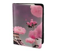 NImongt Paris Street Eiffel Tower Pink Floral Print Stylish Passport 5.5in Travel Document for Men Women Business Leisure Trips Wallet