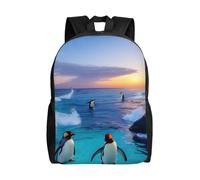 NImongt Penguin And Sea Print Waterproof Backpack Unisex Travel Work Outdoor Daypack Business Trips Daily Use