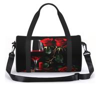 NImongt Red Rose And Wine Romantic Lovers Decor Print Sports Tote Bag Lightweight Backpack Supplies Travel Camping Fitness Weekend