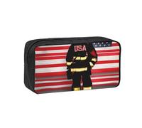 NImongt Red Stripe Firefighter USA Flag Print Unisex Pen Case Large-Capacity Stationery Accessory Office Travel Organizer Pouch