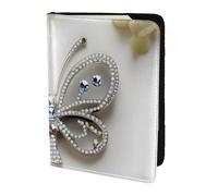 NImongt Rhinestone Butterfly and Flower Print Stylish Passport 5.5in Travel Document for Men Women Business Leisure Trips Wallet
