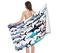 NImongt Sharks pattern Print Colorful Bath Towel 52 x 32 in Sandproof Quick Dry Lightweight Towel for Adults