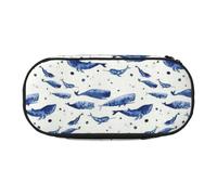 NImongt Small Blue Whale Swimming Print Stylish Pencil Bag Pen Case School Supplies Makeup Storage Travel Office Class Use