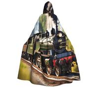 NImongt Steam Little Train Print Adult One Size Hooded Cloak Cosplay Halloween Carnival Christmas Theme Costume