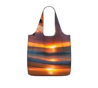 NImongt Sunset Beach Print Women Men Foldable Reusable Shopping Lightweight Tote Bag Weekend Travel Gym Beach