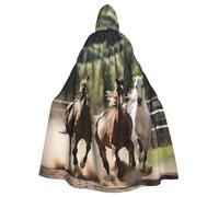 NImongt Three Running Horses Print Unisex Hooded Cloak Costume Robe For Cosplay Carnival Witch Theme Party Supplies