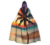 NImongt Tropical Beach Palm Tree Sunset Print Hooded Cloak Carnival Cosplay Cape Robe Festivals Outdoor Celebrations Themed Party