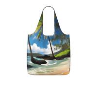NImongt Tropical Palm Tree Hawaii Beach Print Women Men Foldable Reusable Shopping Lightweight Tote Bag Weekend Travel Gym Beach