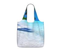 NImongt Tropical White Sand Beach And Ocean Print Women Men Foldable Reusable Shopping Lightweight Tote Bag Weekend Travel Gym Beach