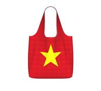 NImongt Vietnamese Flag Print Women Men Foldable Reusable Shopping Lightweight Tote Bag Weekend Travel Gym Beach