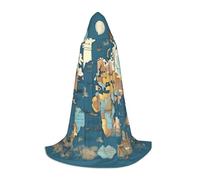 NImongt World Map Pattern Print Teens Kids And Adults Hooded Cloak Wizard Gothic Robe Carnival Halloween Cosplay