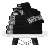 NIMORA 100% Egyptian Cotton Greek Key Bath Towel - Super Soft, Quick-Dry, Large Luxury Bathroom Sheets (Black, 4 x Hand Towel)