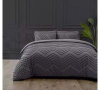 NIMORA Luther Tufted Zig Zag Duvet Cover Set - Soft Microfibre Quilt Bedding with Pillowcases - Textured Boho Bedding in Modern Chevron Design (charcoal, Super King)