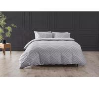 NIMORA Luther Tufted Zig Zag Duvet Cover Set - Soft Microfibre Quilt Bedding with Pillowcases - Textured Boho Bedding in Modern Chevron Design (Gray, Super King)