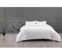 NIMORA Luther Tufted Zig Zag Duvet Cover Set - Soft Microfibre Quilt Bedding with Pillowcases - Textured Boho Bedding in Modern Chevron Design (White, Super King)