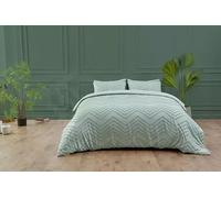 NIMORA Luther Tufted Zig Zag Duvet Cover Set - Soft Microfibre Quilt Bedding with Pillowcases - Textured Boho Bedding in Modern Chevron Design (duck egg, Super King)