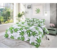 NIMORA White & Black Cannabis Leaf Printed Duvet Cover Set - Polycotton Bedding, All Season Quilt Cover with Pillowcases (White, Super King)