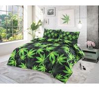 NIMORA White & Black Cannabis Leaf Printed Duvet Cover Set - Polycotton Bedding, All Season Quilt Cover with Pillowcases (Black, Single)