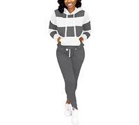 Nimsruc Two Piece Outfits for Women Jogging Suits Casual Tracksuit Long Sleeve Sweatsuit Pants Sets, 3136 Dark Gray White, Medium