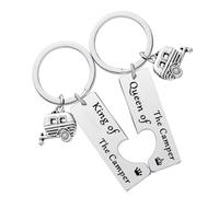 Nimteve King And Queen of The Camper Keychain Set for Couples 2PCS RV Camper Keychain for Women Men Camping Lover Gift for Husband Wife Boyfriend Girlfriend Camper Accessories for Travel