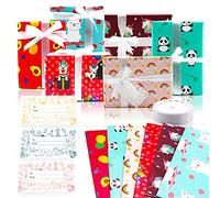 NIMU Cute Animal Theme Wrapping Paper Sheets, 6 Folded with 9m Ribbon and Name Tags, Gift Packaging for Family, Adults Children, Birthdays, Party, Celebrations, Special Occasions, 13 Piece Set