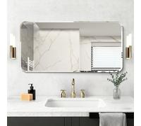 NIMURY Rectangular Wall Mirror, 50 x 100 cm, Frameless Bathroom Mirror with Rounded Corners, Rectangular Mirror for Bathroom, Bedroom, Living Room, Hangs Horizontal or Vertical