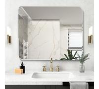 NIMURY Rectangular Wall Mirror, 75 x 90 cm, Frameless Bathroom Mirror with Rounded Corners, Rectangular Mirror for Bathroom, Bedroom, Living Room, Hangs Horizontal or Vertical