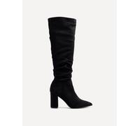 Nina Black Suede Block Heel Knee High Ruched Boot Linzi Black 7-Standard Fit