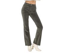 Nina Carter J221 Women's High-Waisted Bootcut Stretch Corduroy Trousers Made of Velvet Cord Vintage Flared Trousers Cord Jeans, Khaki (J221-2), M
