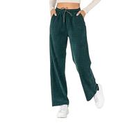 Nina Carter J253 Women's Casual Trousers - Velvet Jogging Bottoms, Relaxed Fit, Corduroy Look Trousers with Elastic Waist and Wide Leg, Fir Green (J253-7), L